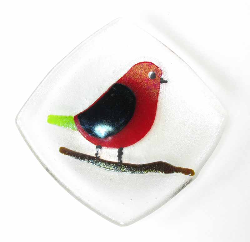 Glass Dish - Bird in Red